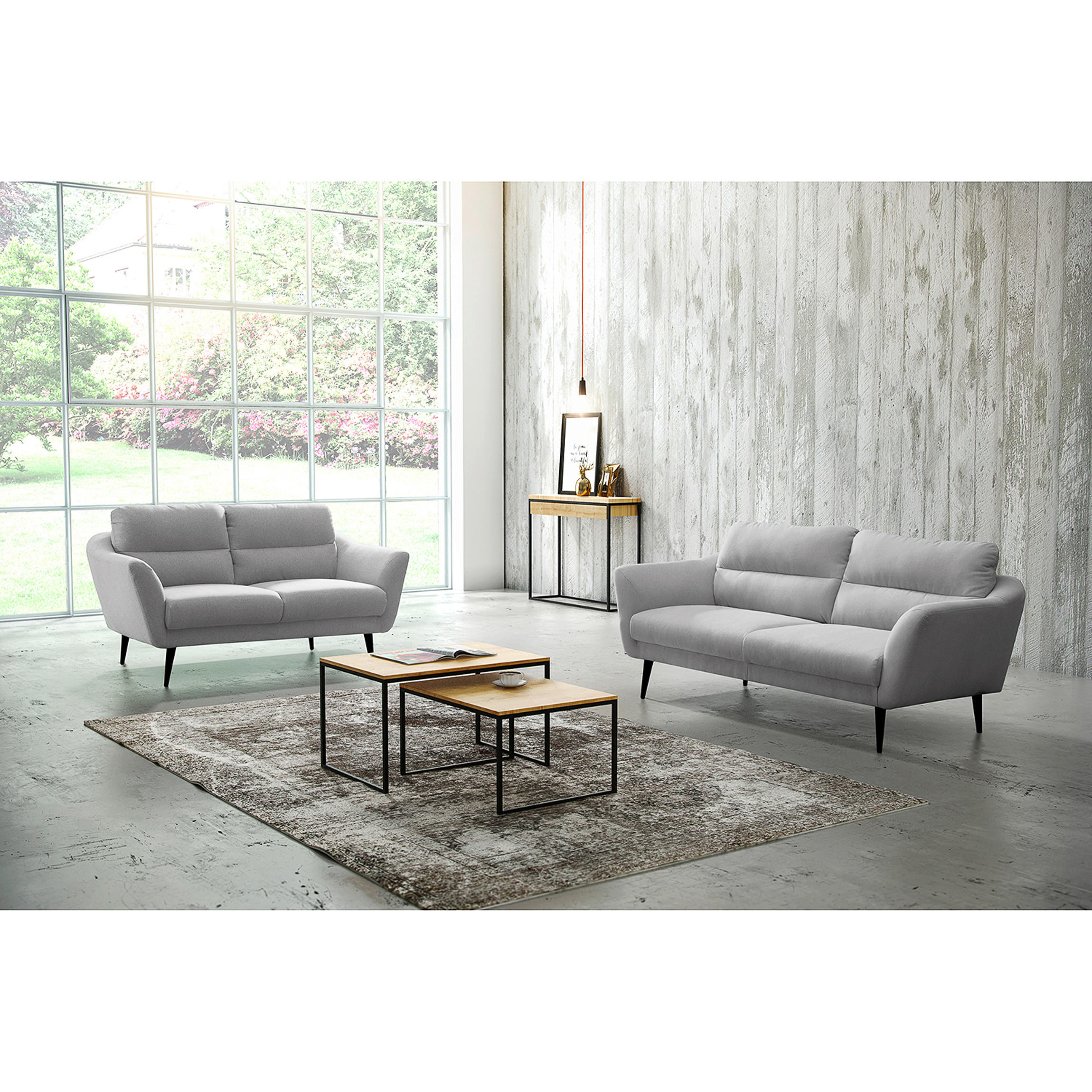 2,5-SITZER in Webstoff Hellgrau  - Hellgrau/Schwarz, Design, Holz/Textil (187/87/88cm) - Livetastic