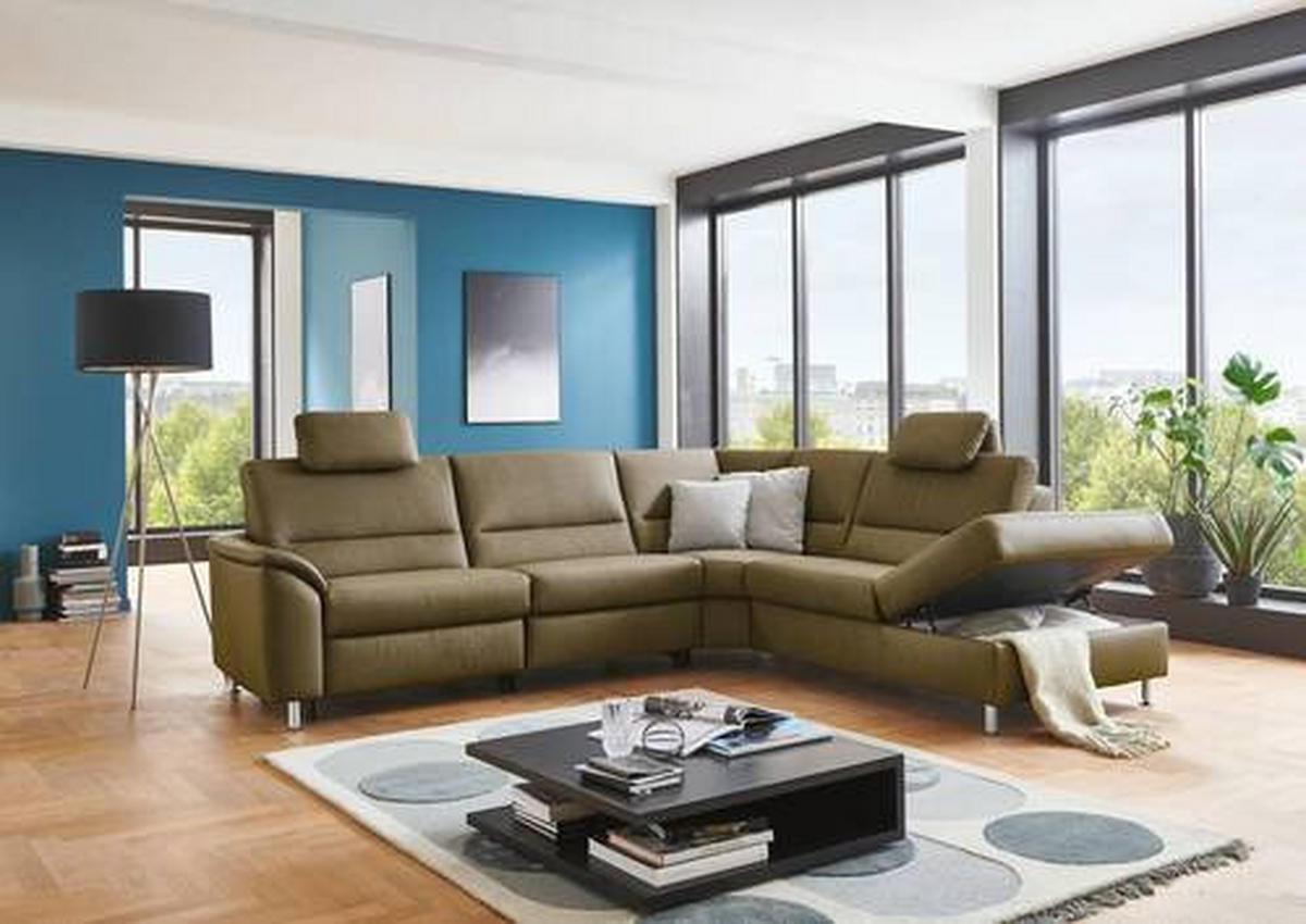 ECKSOFA in Echtleder Grün  - Alufarben/Grün, Konventionell, Leder/Metall (290/249cm) - Beldomo Premium