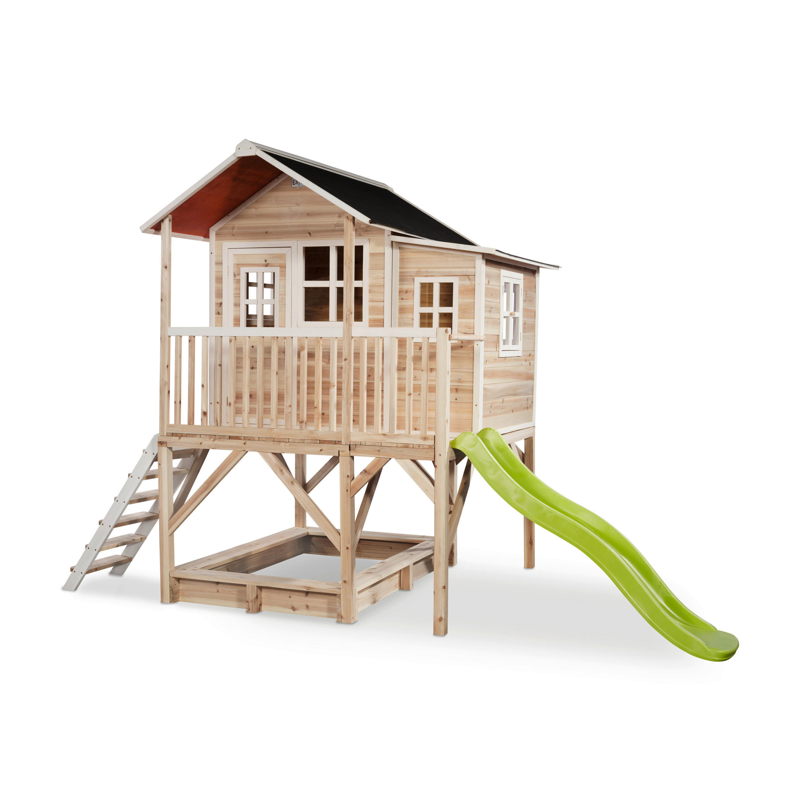 SPIELTURM  - Naturfarben/Hellgrün, KONVENTIONELL, Holz (382/190/253cm) - EXIT Toys