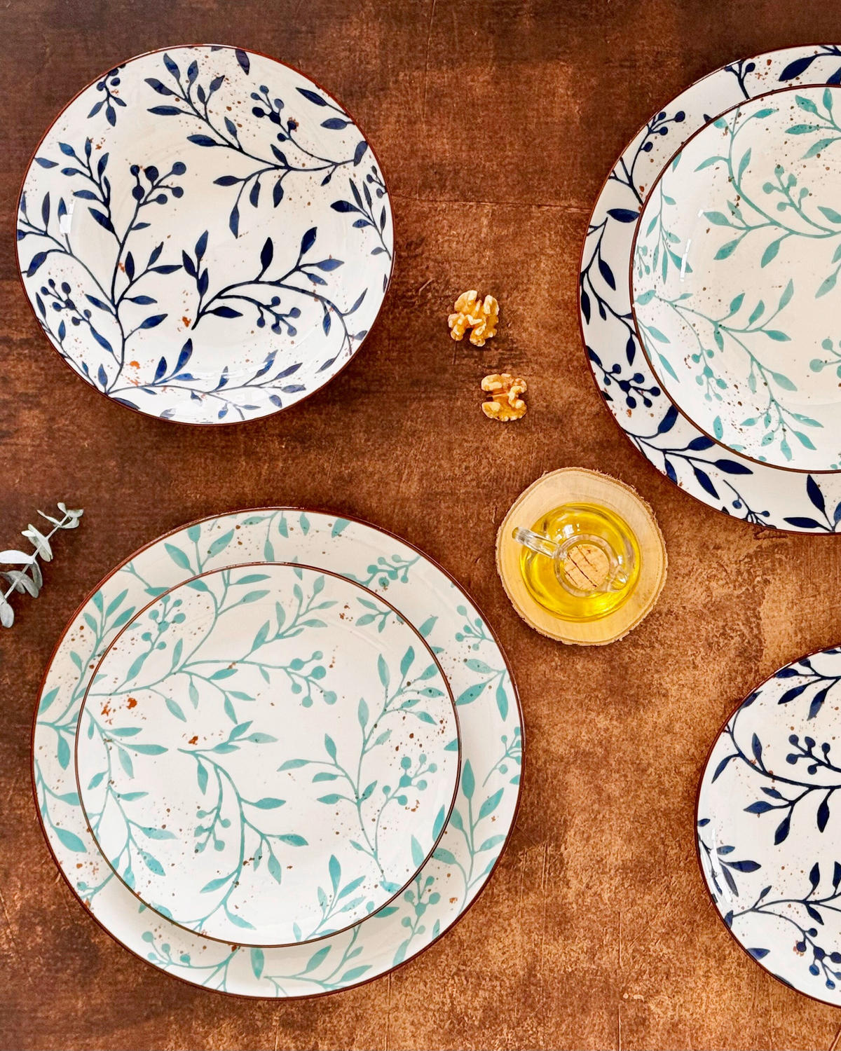 TELLERSET OLIVE 18-teilig  - Türkis/Braun, Basics, Keramik - Mäser