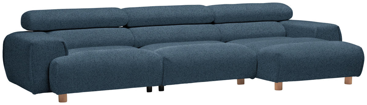 ECKSOFA in Velours Dunkelblau  - Buchefarben/Dunkelblau, Design, Holz/Textil (329/150cm) - Lomoco