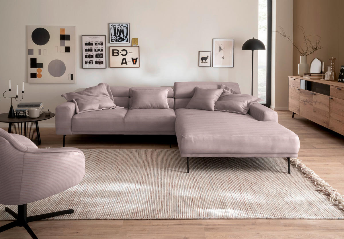 ECKSOFA Cord Rosa  - Schwarz/Rosa, Design, Textil/Metall (293/215-217cm) - Schöner Wohnen