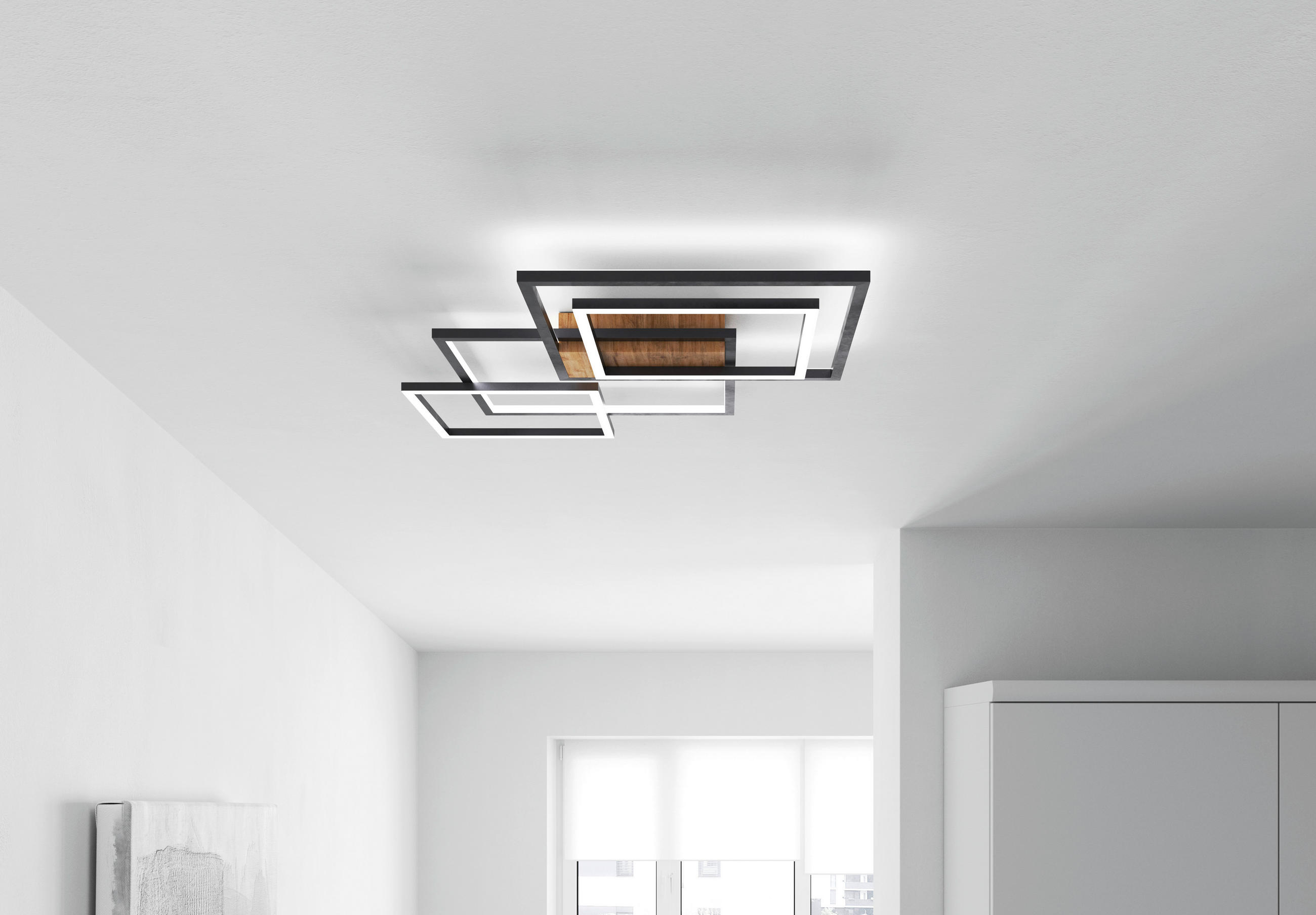 LED-DECKENLEUCHTE 67/58/6 cm    - Walnussfarben/Schwarz, Design, Kunststoff/Metall (67/58/6cm) - Novel