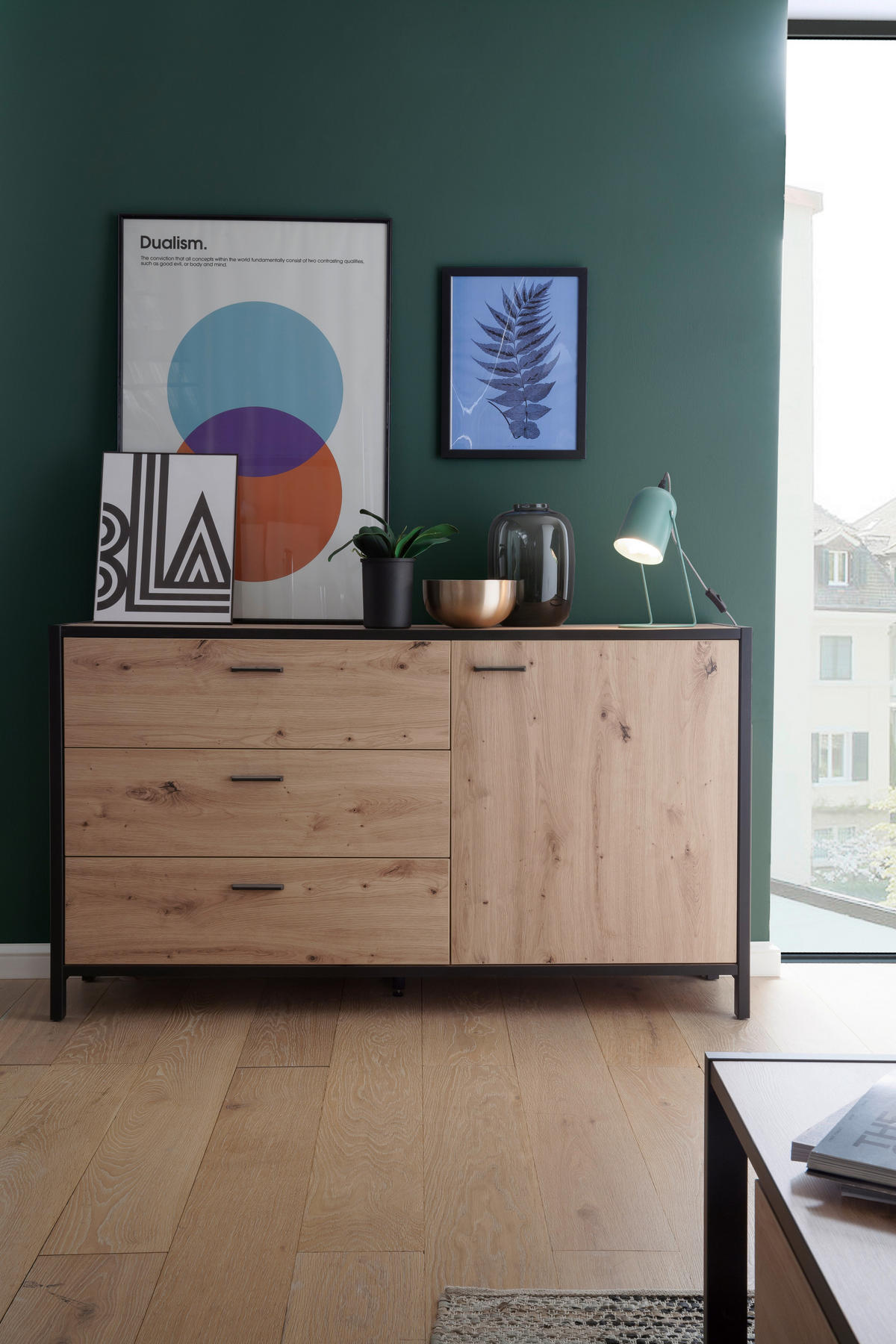 SIDEBOARD Anthrazit, Eichefarben  146/83/40 cm  - Eichefarben/Anthrazit, Design, Holzwerkstoff/Metall (146/83/40cm) - Carryhome