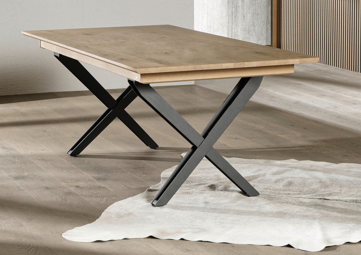 ESSTISCH Wildeiche furniert rechteckig Wildeiche  - Wildeiche/Schwarz, Design, Holz/Metall (200/100/77cm) - Voglauer