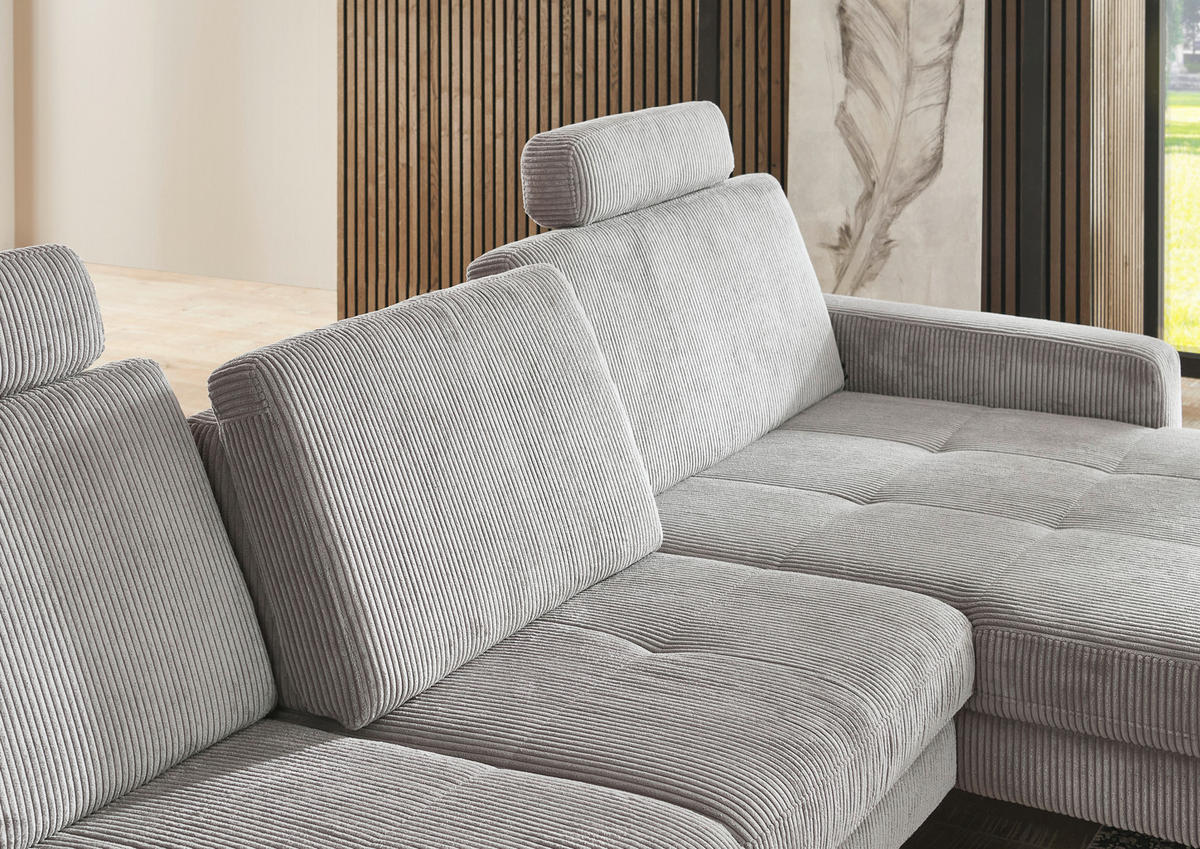 ECKSOFA in Cord Hellgrau  - Hellgrau/Schwarz, Modern, Textil/Metall (302/177cm) - Beldomo Style