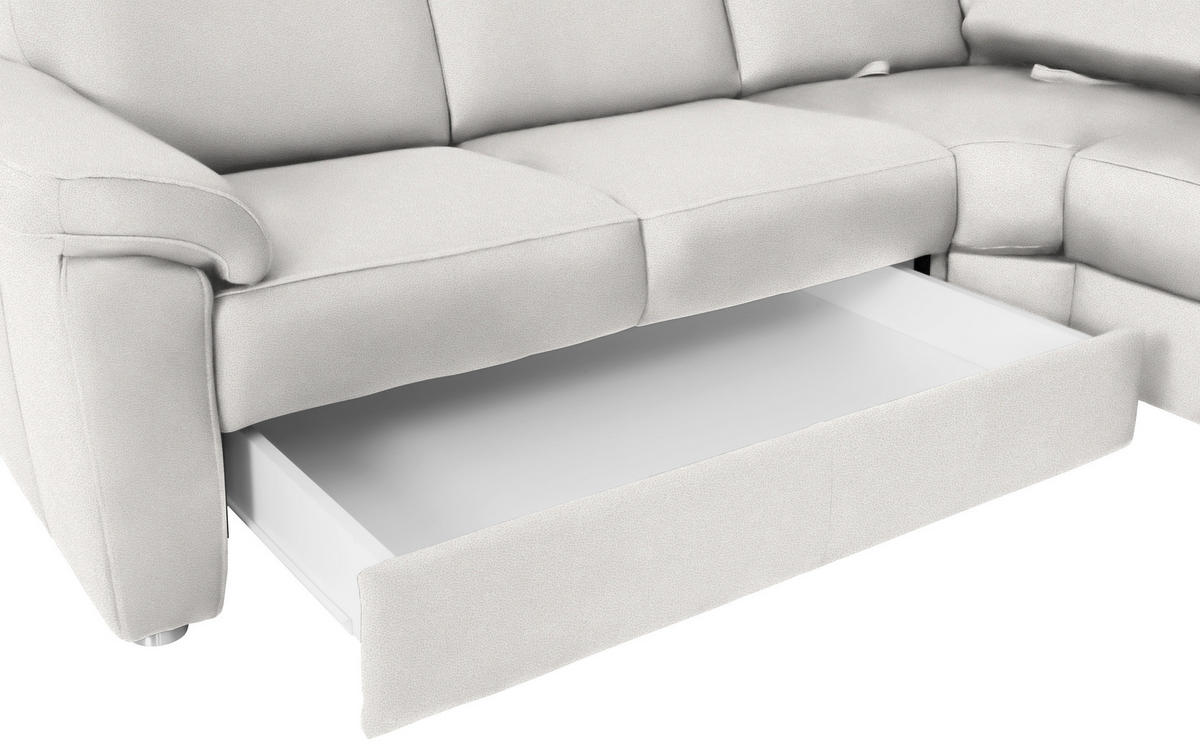 WOHNLANDSCHAFT Creme Flachgewebe  - Chromfarben/Creme, KONVENTIONELL, Textil/Metall (240/336/163cm) - Beldomo System