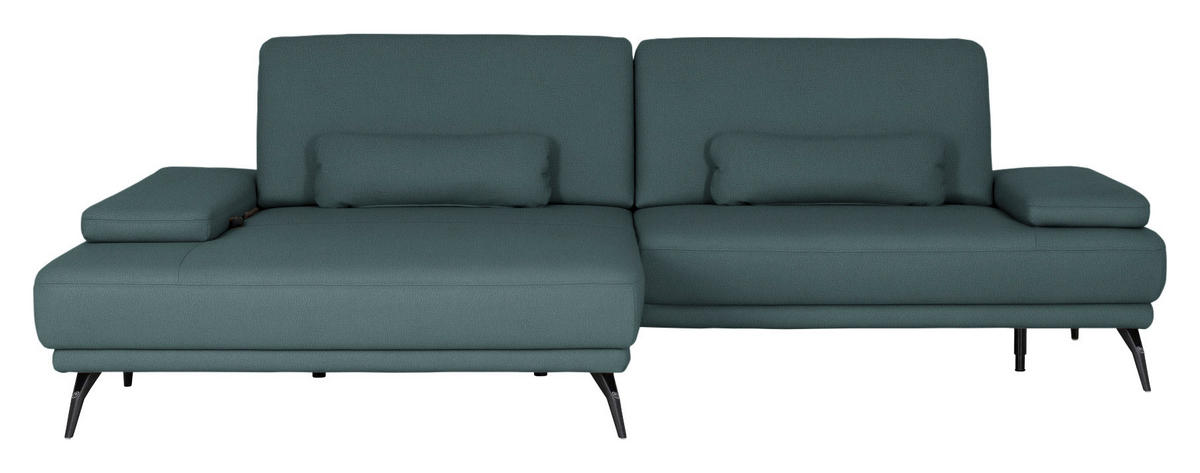 ECKSOFA Echtleder Graublau  - Graublau/Schwarz, Konventionell, Leder/Metall (180/301cm) - Joop!