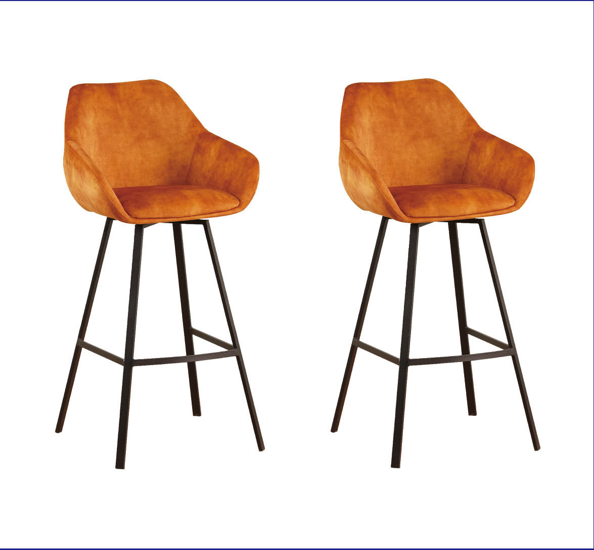 BARHOCKER-SET Samt, Velours Gelb, Goldfarben, Cognac Sitzfläche 180° drehbar, automatische Rückholfunktion  - Cognac/Gelb, MODERN, Textil/Metall (55/109/57cm) - MID.YOU