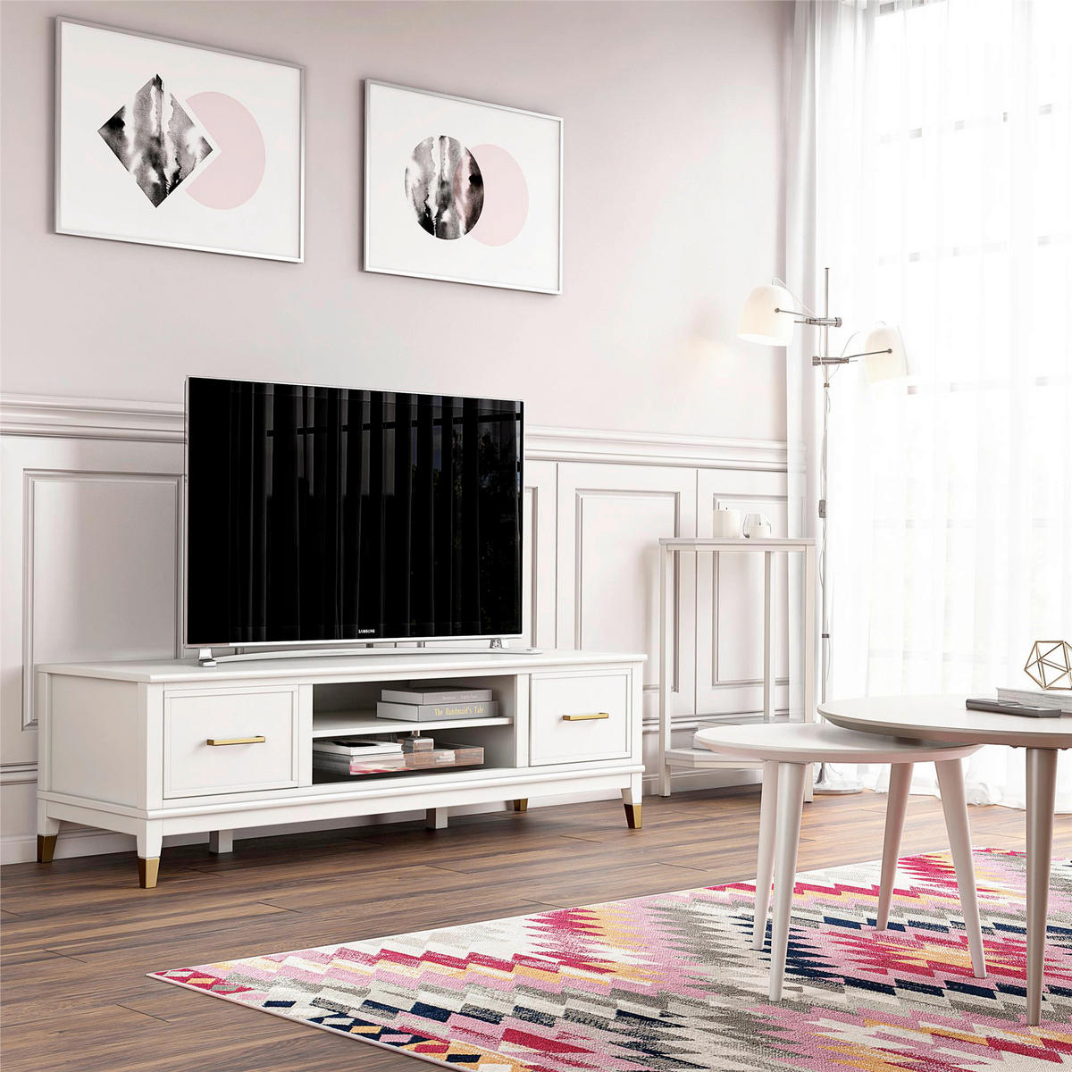 LOWBOARD Westerleigh  in 152/47/50 cm  - Messingfarben/Weiß, Design, Holzwerkstoff/Metall (152/47/50cm) - MID.YOU