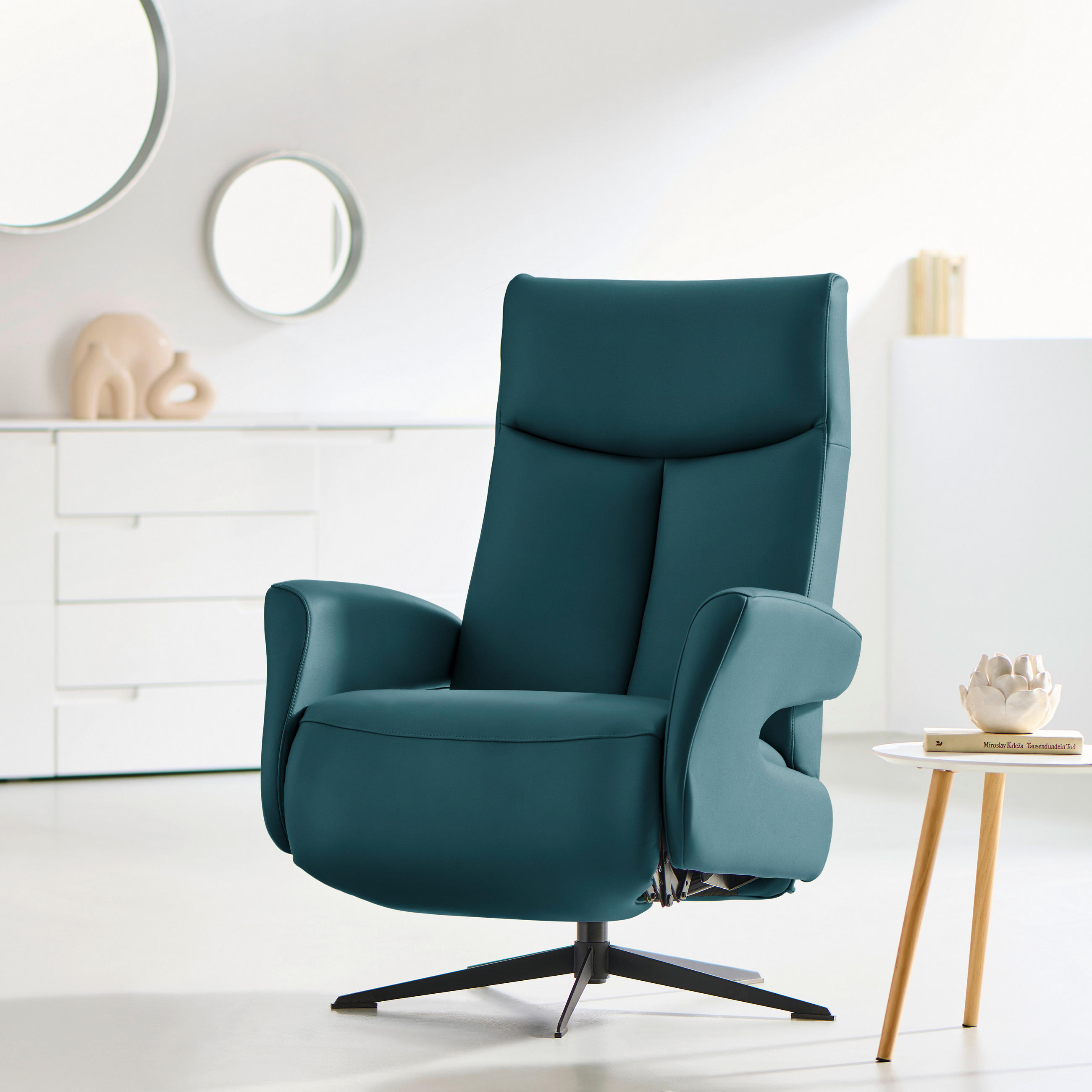 RELAXFÅTÖLJ i läder blå  - blå/svart, Design, metall/läder (74/105/82cm) - Livetastic