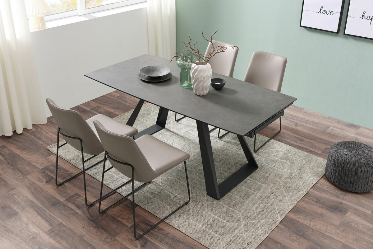 ESSTISCH in Metall, Glas, Keramik 180/90/76 cm  - Schwarz/Grau, MODERN, Glas/Keramik (180/90/76cm) - Livetastic