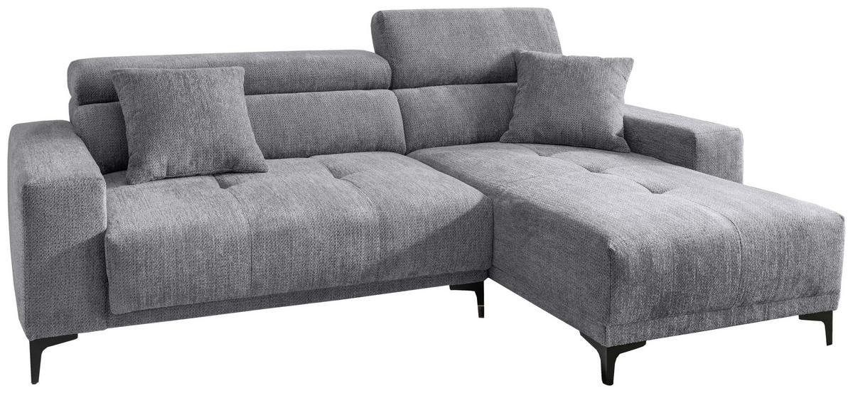 ECKSOFA Chenille Grau  - Schwarz/Grau, Basics, Textil/Metall (250/183cm) - Livetastic
