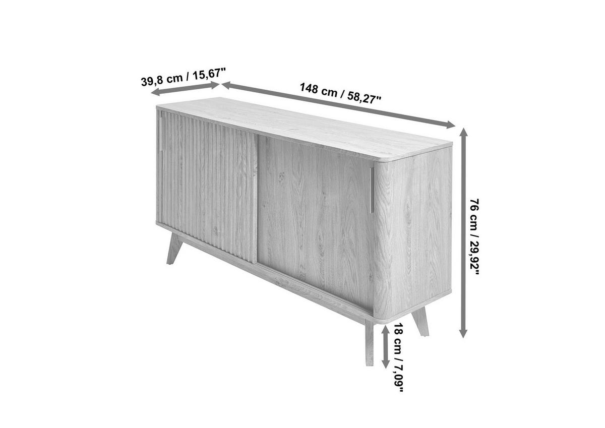 SIDEBOARD 148/76/39,8 cm  in Eichefarben  - Eichefarben/Alufarben, Modern, Holzwerkstoff/Metall (148/76/39,8cm) - MID.YOU