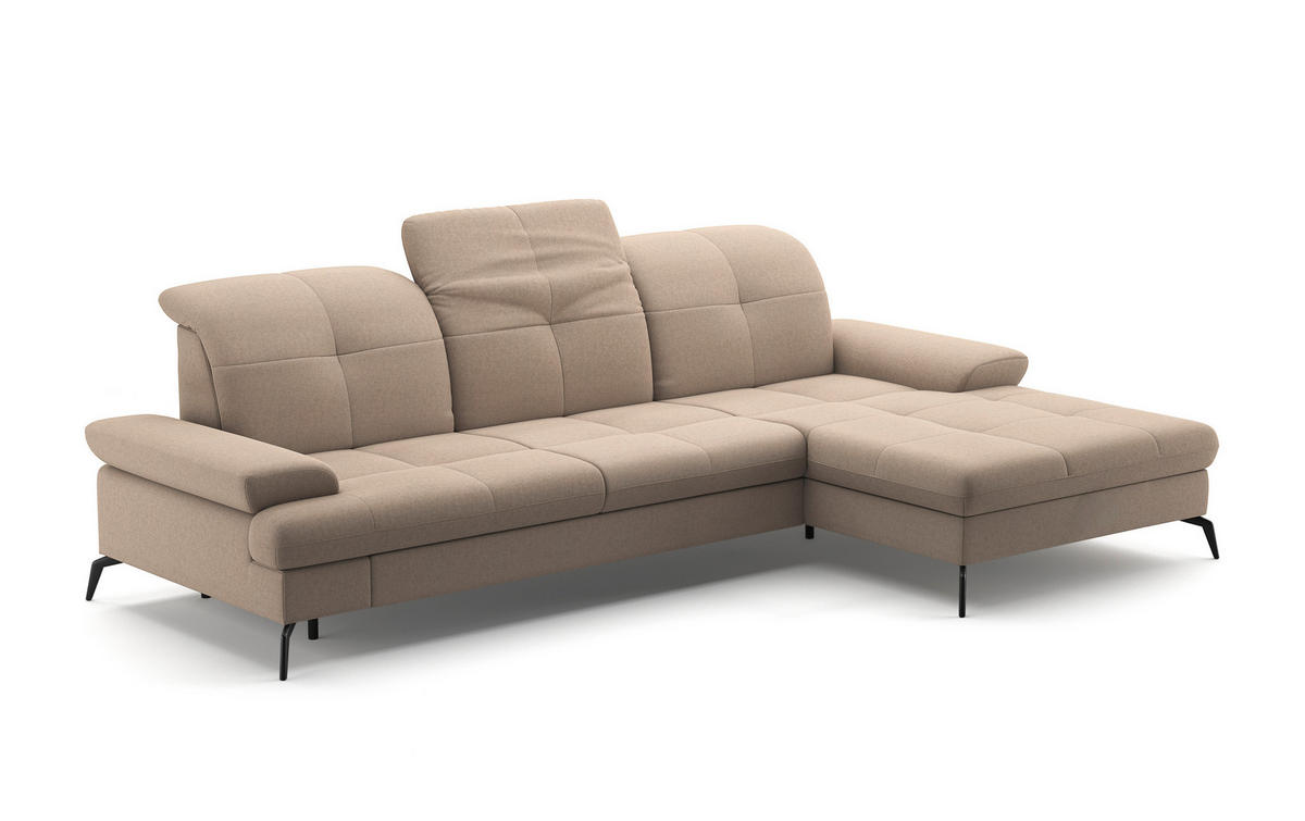 ECKSOFA in Flachgewebe Taupe  - Taupe/Schwarz, Konventionell, Textil/Metall (279/185cm) - Sit & More