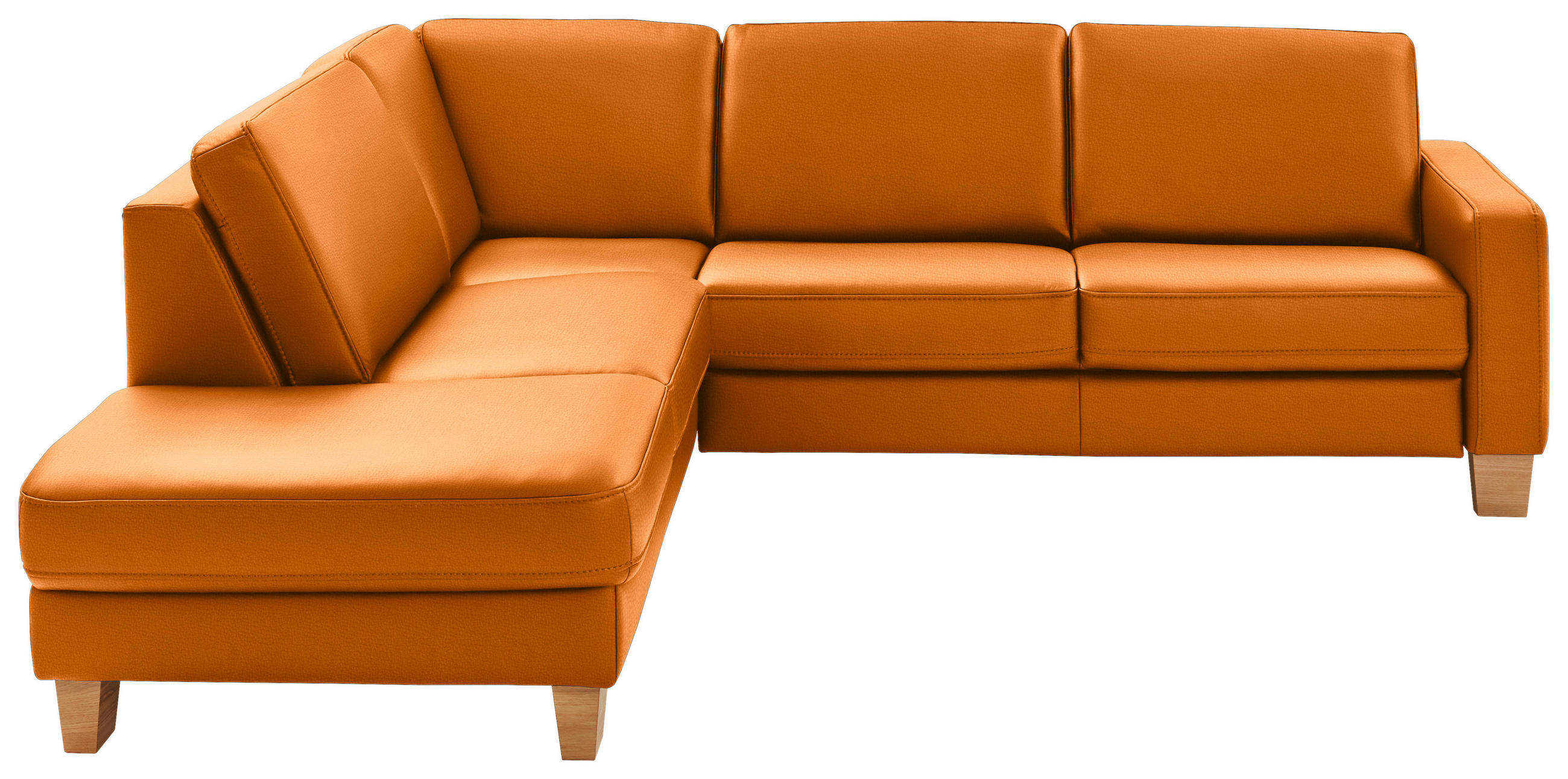 ECKSOFA in Echtleder Orange  - Eiche Bianco/Orange, Konventionell, Leder/Holz (235/257cm) - Valdera