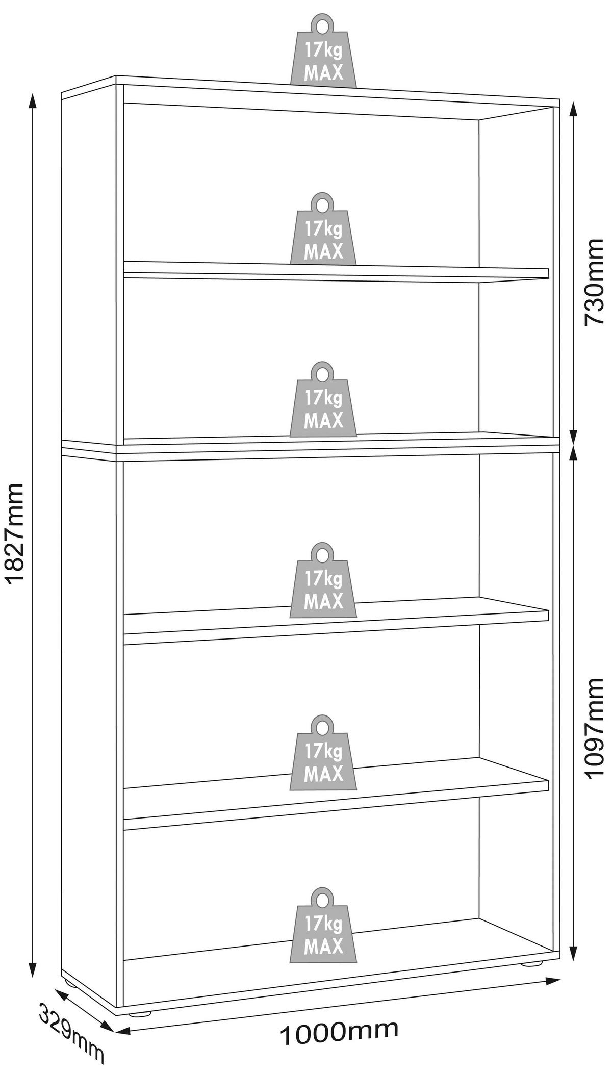 IRATTARTÓ POLC - fekete/méztölgy színű, Design, műanyag/faalapú anyag (100/183/33cm) - P & B