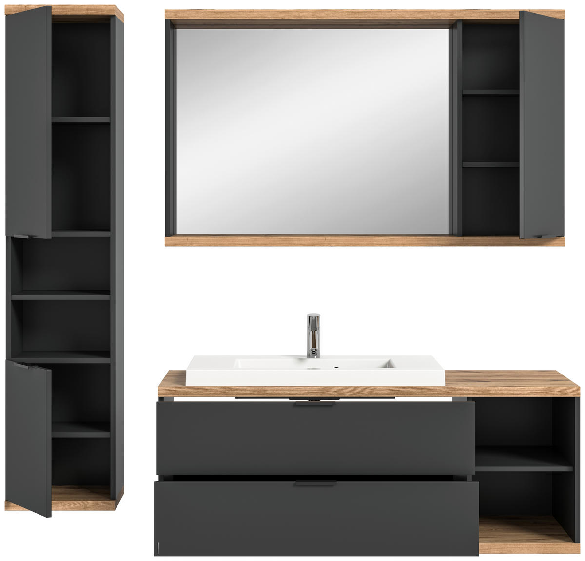 BADEZIMMER 4-teilig  in 186 cm  - Anthrazit/Schwarz, Basics, Glas/Holzwerkstoff (186cm) - MID.YOU