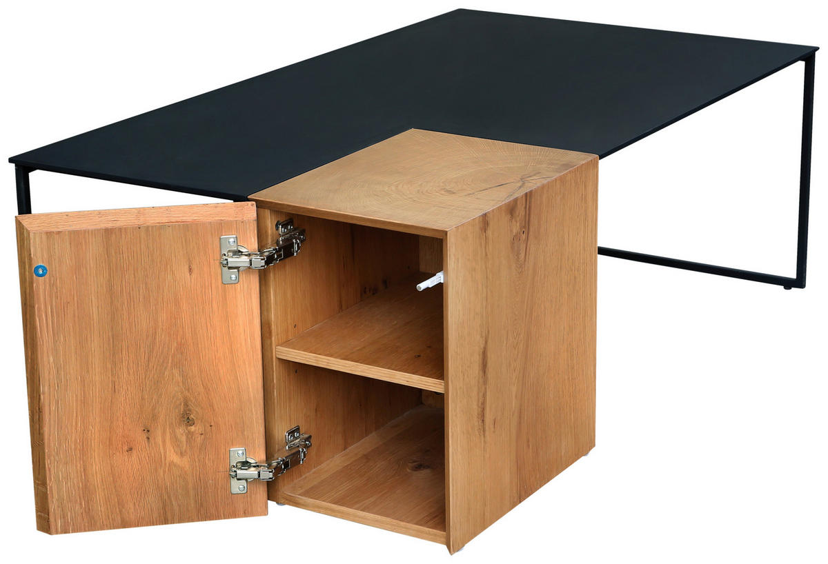 COUCHTISCH Eiche furniert rechteckig Naturfarben, Schwarz  - Schwarz/Naturfarben, Design, Holz/Holzwerkstoff (120/44/70cm) - MID.YOU