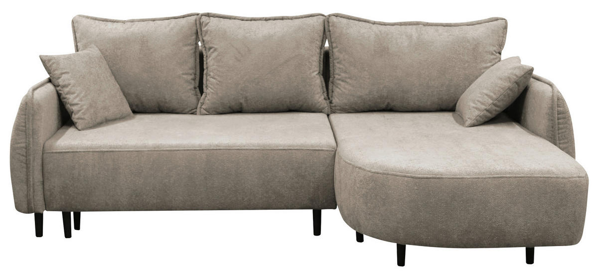 ECKSOFA MURANO Taupe Chenille Zierkissen, Rückenkissen, Bettkasten  - Taupe/Schwarz, Design, Holz/Textil (242/167cm) - MID.YOU