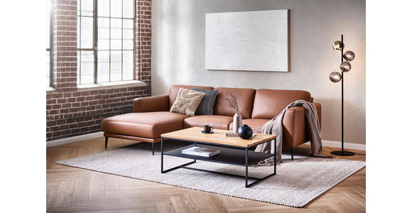 ECKSOFA Cognac Echtleder  - Cognac/Schwarz, MODERN, Leder/Metall (160/253cm) - Novel