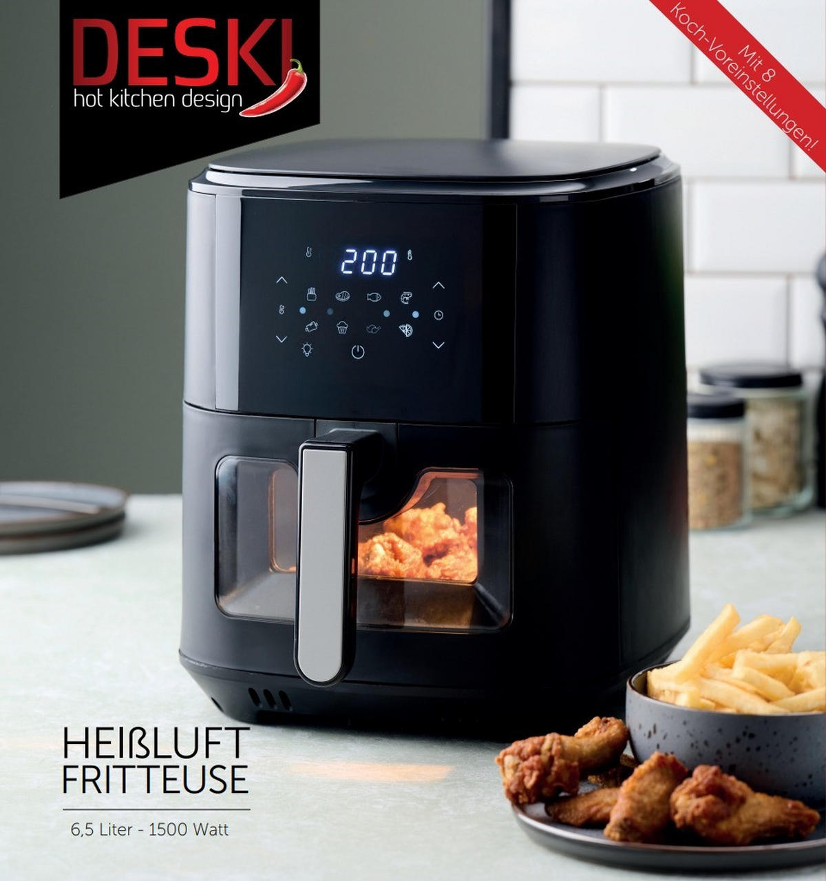 HEIßLUFTFRITTEUSE 6,5 L  - Schwarz, KONVENTIONELL, Kunststoff (29/34/38cm) - Atrigo
