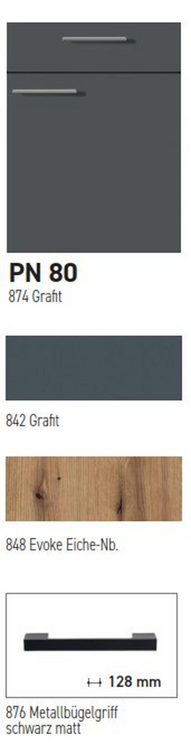KÜCHENBLOCK PN 80 280 cm  in Graphitfarben, Eichefarben  - Eichefarben/Schwarz, Design, Holzwerkstoff/Metall (280cm) - Pino