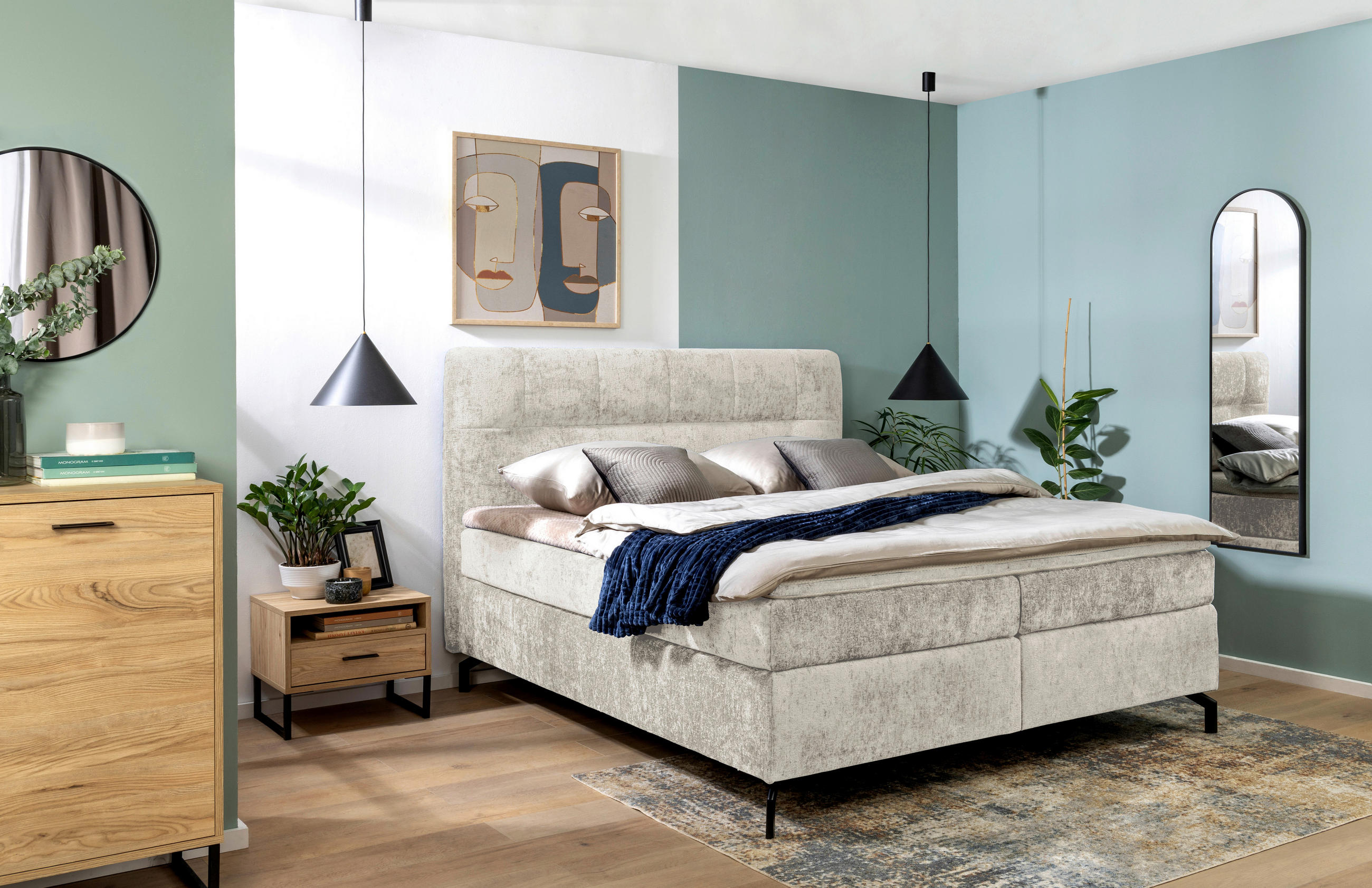 BOXSPRINGBETT 160/200 cm  in Beige  - Beige/Schwarz, Design, Textil/Metall (160/200cm) - Esposa