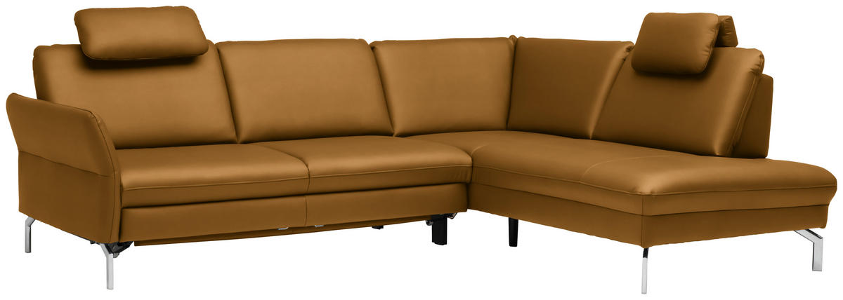 ECKSOFA in Echtleder Senfgelb  - Senfgelb/Alufarben, Konventionell, Leder/Metall (284/220cm) - Beldomo Premium