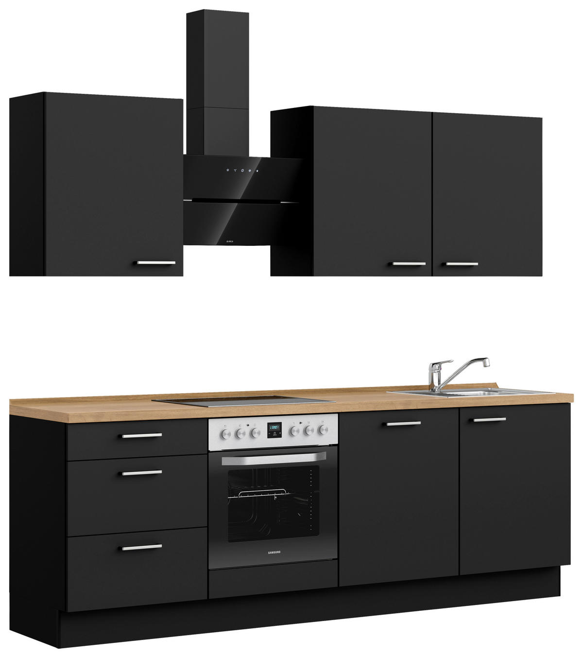 KÜCHENBLOCK 240 cm   in Schwarz, Eichefarben  - Edelstahlfarben/Eichefarben, MODERN, Holzwerkstoff/Metall (240cm) - Nobilia