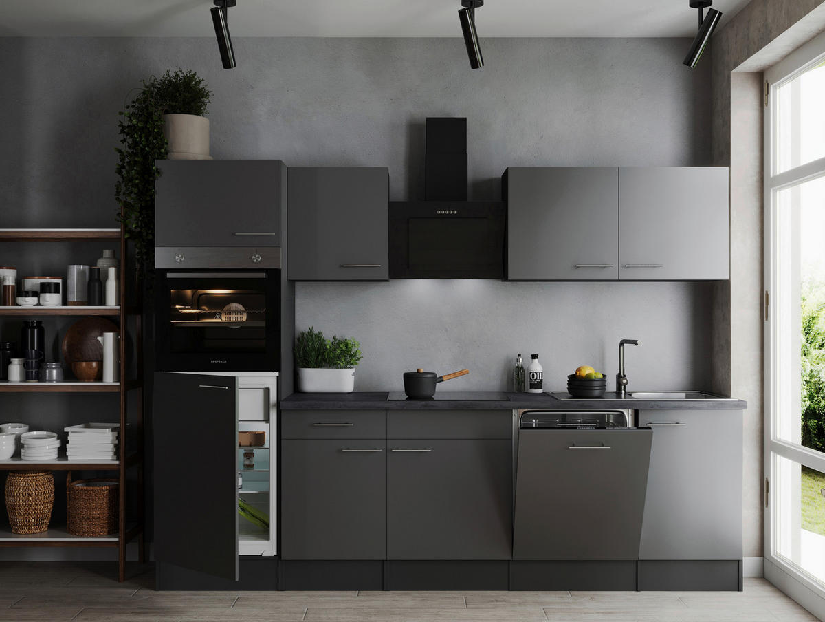 KÜCHENBLOCK 280 cm   in Grau  - Silberfarben/Grau, Design, Holzwerkstoff/Metall (280cm) - Respekta