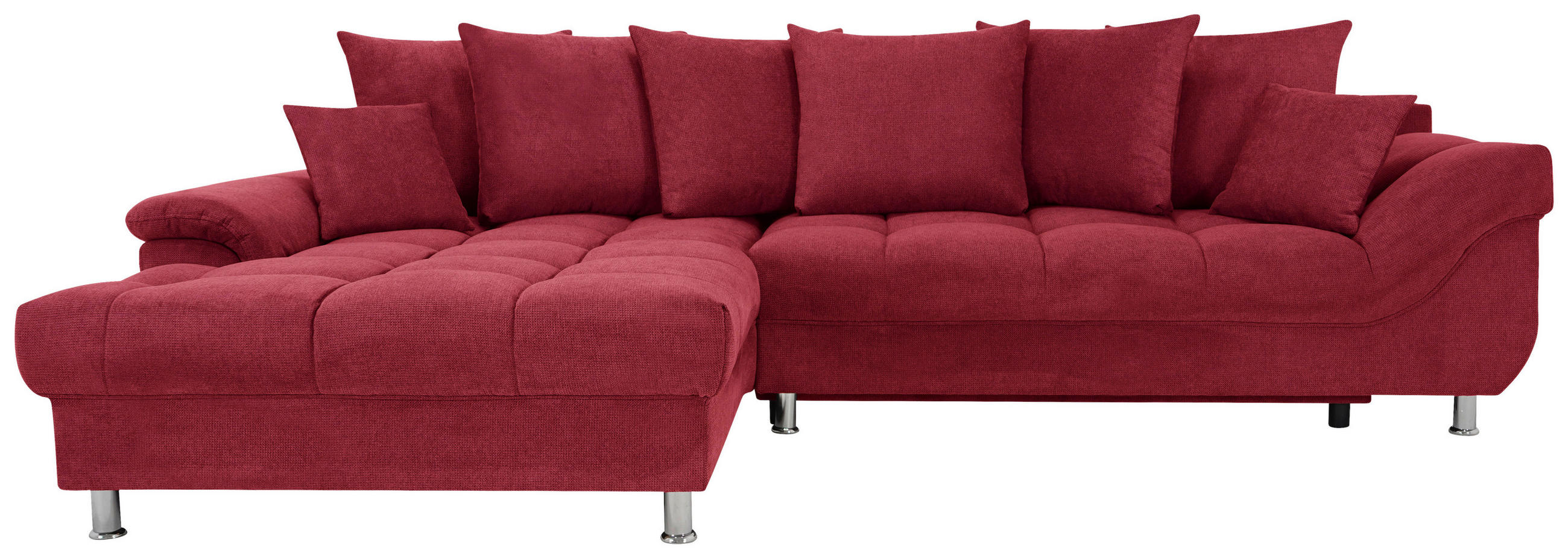 ECKSOFA ERICE Rot Flachgewebe, Mikrofaser  - Chromfarben/Rot, Design, Kunststoff/Textil (198/312cm) - Livetastic
