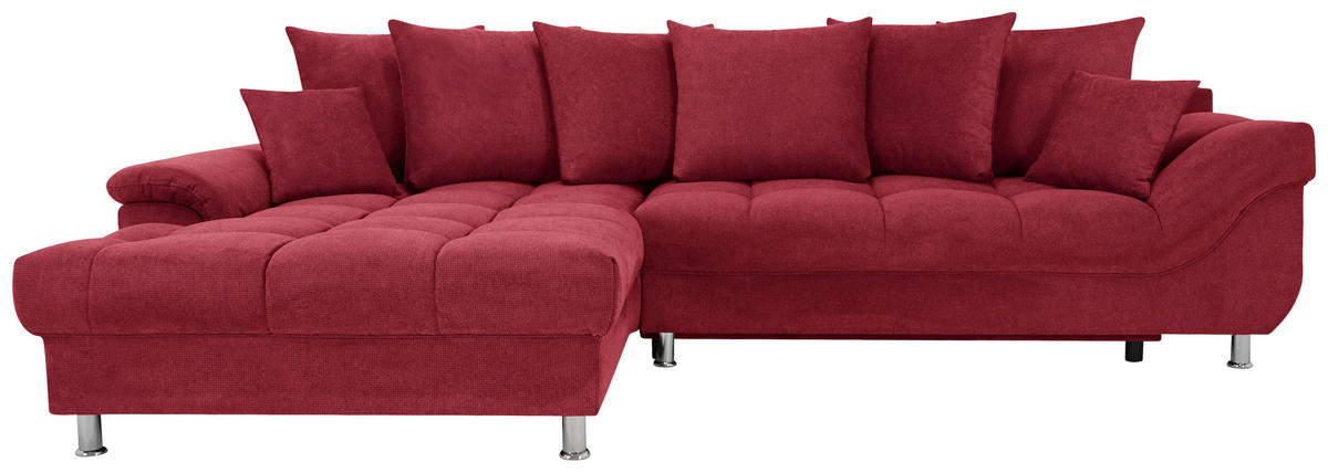ECKSOFA in Flachgewebe, Mikrofaser Rot  - Chromfarben/Rot, Design, Kunststoff/Textil (198/312cm) - Livetastic