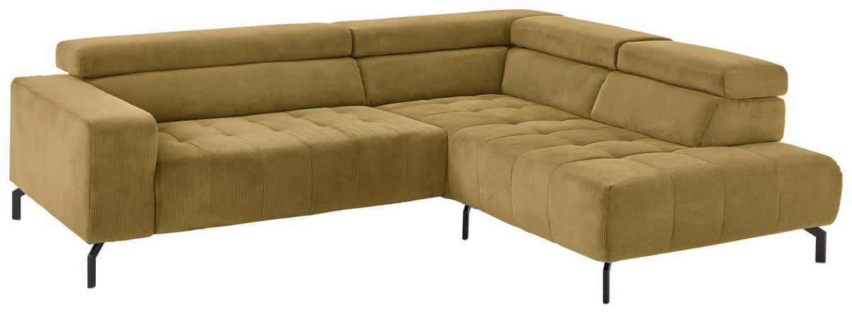 ECKSOFA Hellgrün Cord  - Schwarz/Hellgrün, Design, Textil/Metall (261/214cm) - Beldomo Style