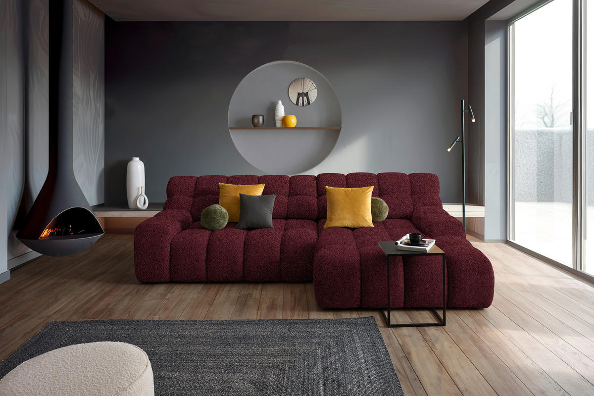 ECKSOFA Bordeaux Webstoff  - Bordeaux/Schwarz, MODERN, Kunststoff/Textil (297/180cm) - Welnova