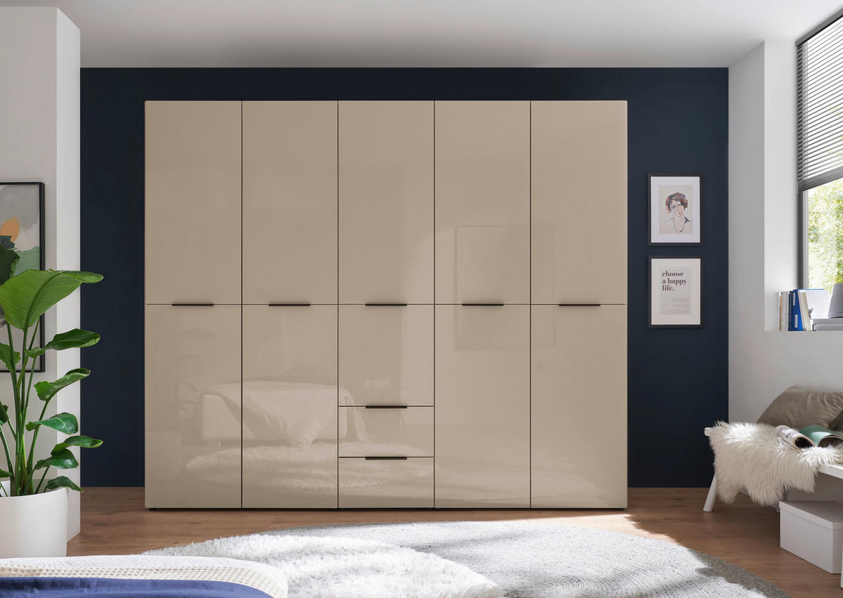 KLEIDERSCHRANK  in Kaschmir  - Kaschmir/Schwarz, KONVENTIONELL, Glas/Holzwerkstoff (250/212/57cm) - Boxxx