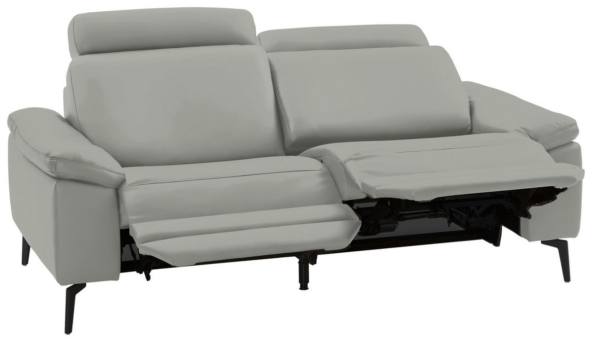 2,5-SITZER in Echtleder Hellgrau  - Hellgrau/Schwarz, Design, Leder/Metall (196/88/100cm) - Valdera
