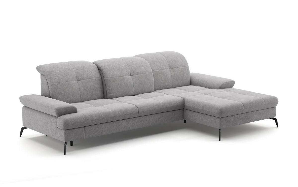 ECKSOFA in Flachgewebe Hellgrau  - Hellgrau/Schwarz, Konventionell, Textil/Metall (279/185cm) - Sit & More