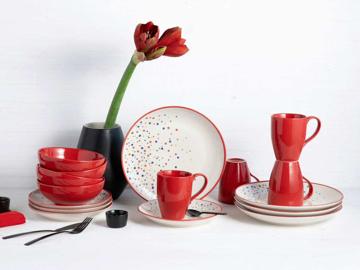 KOMBISERVICE Multicolor Joy Rot-bunt 16-teilig 4 Personen  - Multicolor, Basics, Keramik - Creatable