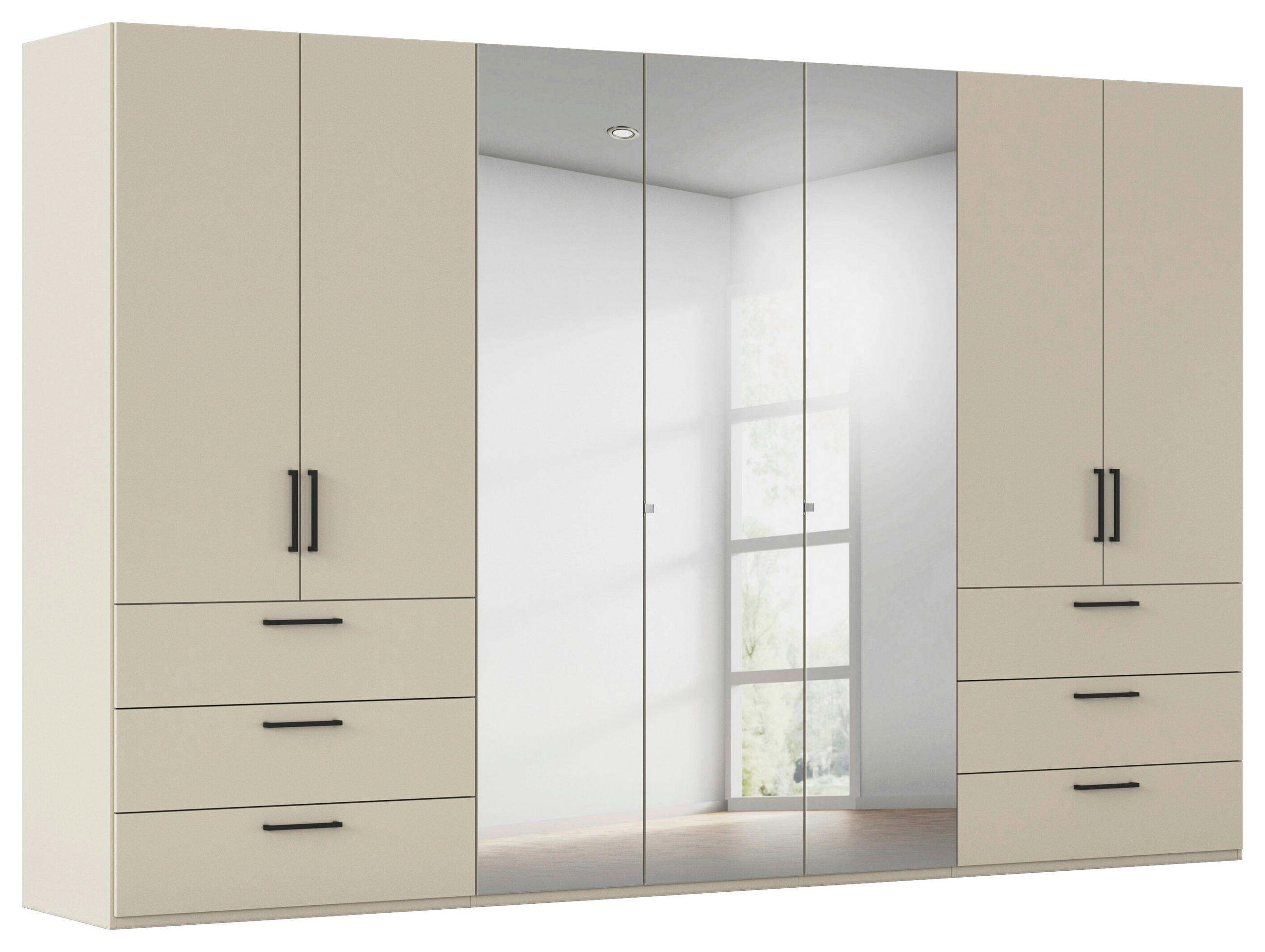 DREHTÜRENSCHRANK 350/223/61 cm,  in Champagner, 7-türig  - Chromfarben/Champagner, Basics, Glas/Holzwerkstoff (350/223/61cm) - Novel