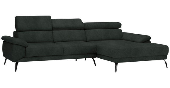 ECKSOFA in Samt Dunkelgrün 295/187 cm - Dunkelgrün/Schwarz, Design, Textil/Metall (295/187cm) - Novel