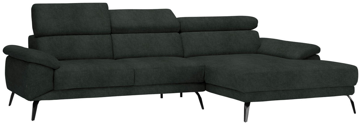 ECKSOFA in Velours Dunkelgrün  - Dunkelgrün/Schwarz, Design, Textil/Metall (295/187cm) - Novel