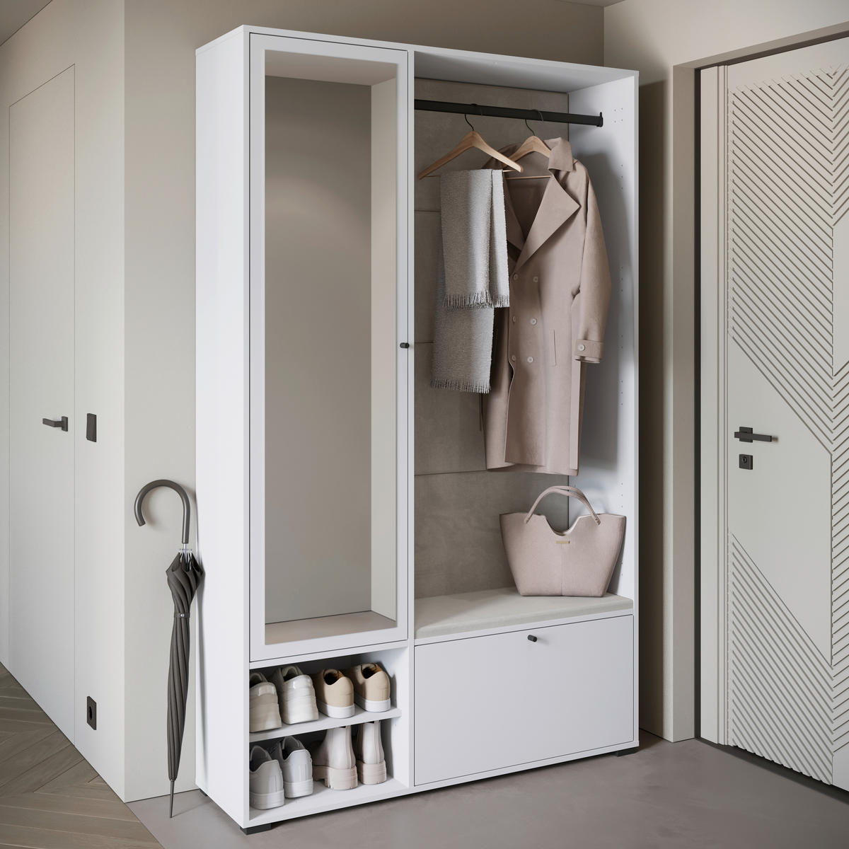 GARDEROBE 4-teilig  in 117,3/190/33 cm  - Weiß, Basics, Holzwerkstoff (117,3/190/33cm) - P & B