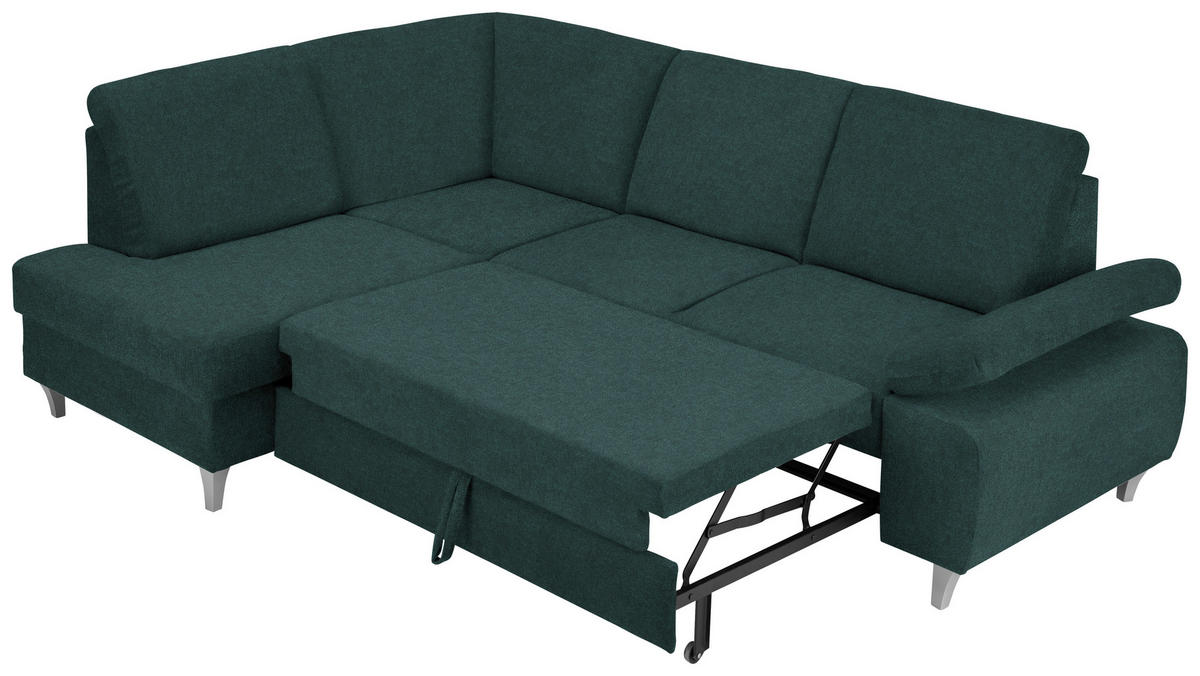 ECKSOFA in Flachgewebe Dunkelgrün  - Dunkelgrün/Silberfarben, Konventionell, Holz/Textil (186/255cm) - Cantus