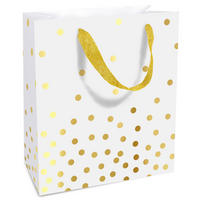 GESCHENKTASCHE  - Goldfarben/Weiß, Trend, Papier (18cm)