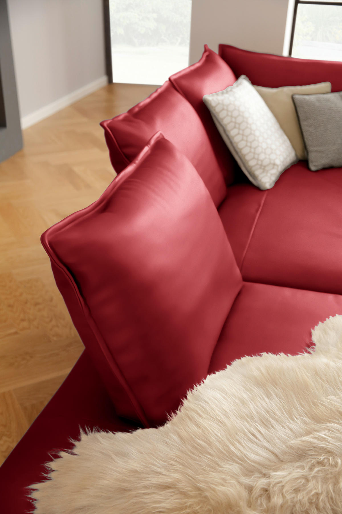 ECKSOFA in Echtleder Rot  - Rot/Schwarz, Design, Leder/Metall (272/340cm) - W.Schillig
