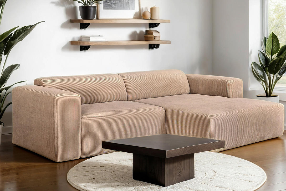 SEDEŽNA GARNITURA, rebrasti žamet svetlo rjava  - svetlo rjava/črna, Design, umetna masa/tekstil (298/175cm) - P & B