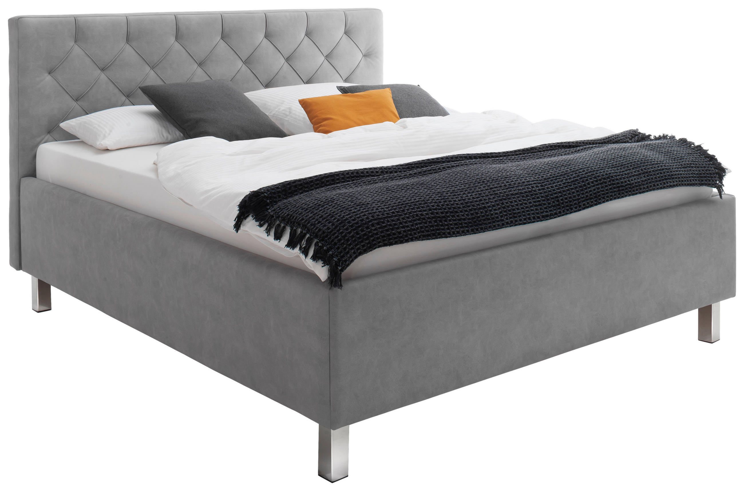 POLSTERBETT 180/200 cm,  in Hellgrau, gepolstertes Kopfteil, Lattenrost, Bettkasten,  - Hellgrau, Design, Holzwerkstoff/Textil (180/200cm) - Xora