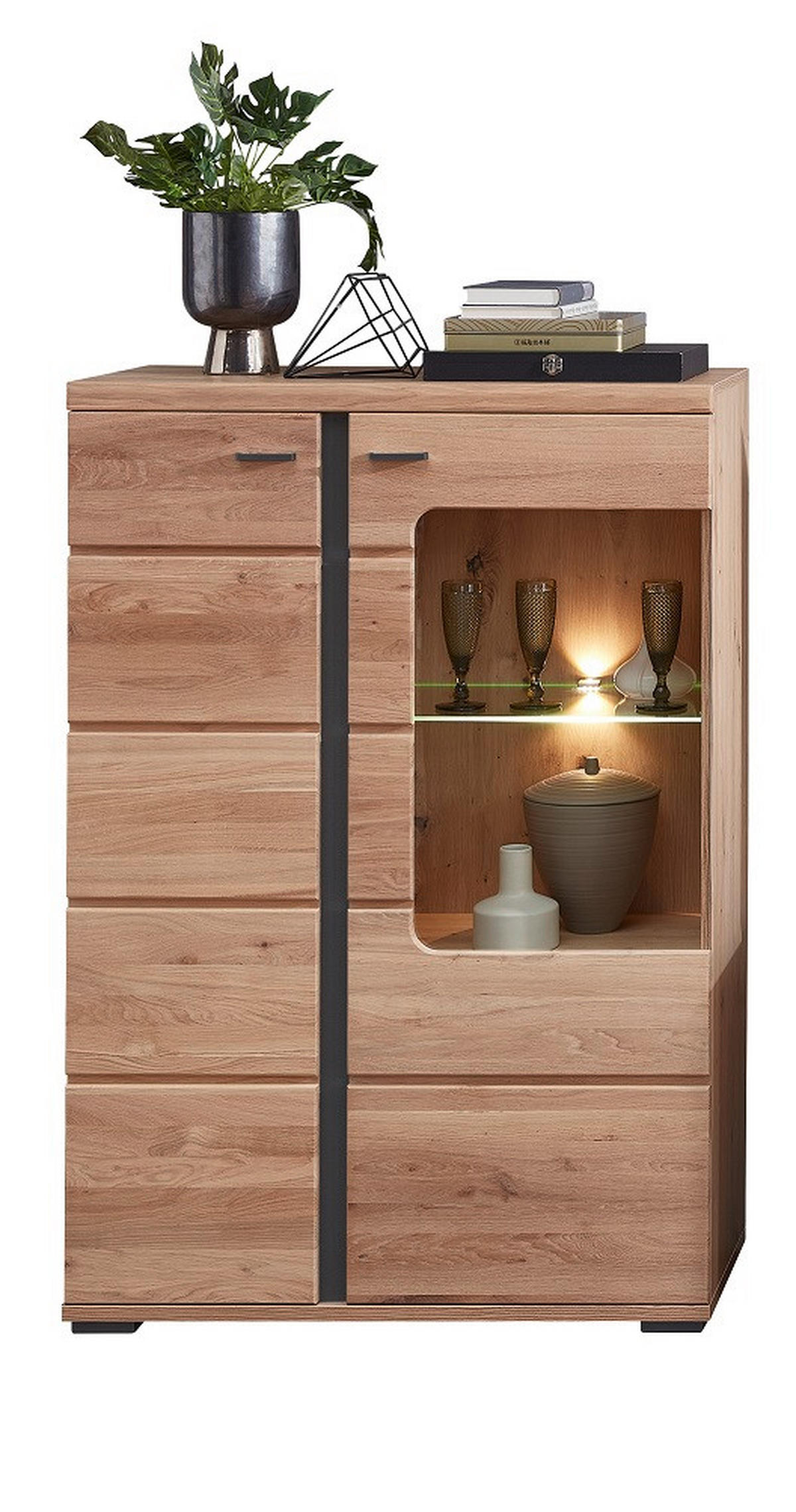VITRÍNA, jaseň, farba jaseňa, dub artisan, 90/134/38 cm - farba jaseňa/čierna, Basics, drevo/kompozitné drevo (90/134/38cm) - Cantus