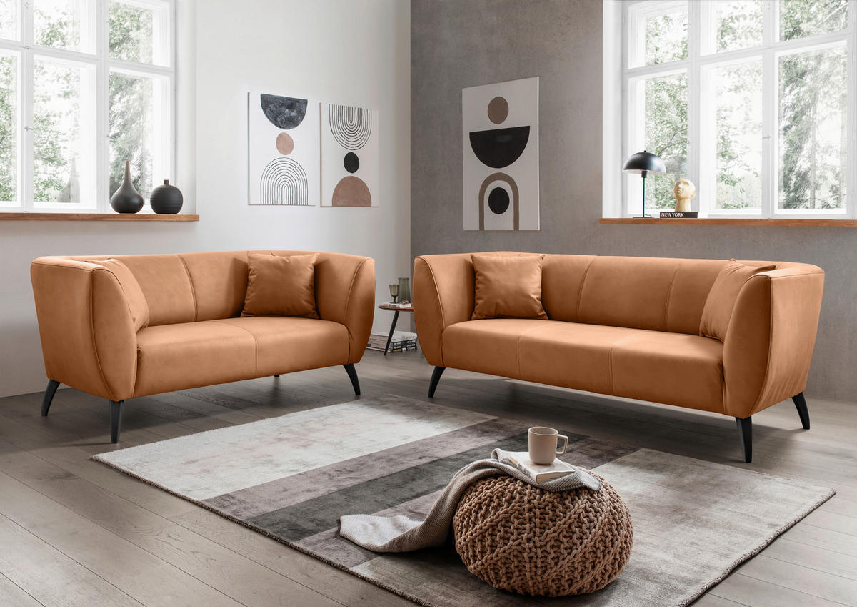 2-SITZER-SOFA Lederlook Cognac  - Cognac/Schwarz, MODERN, Holz/Textil (172/83/88cm) - Livetastic